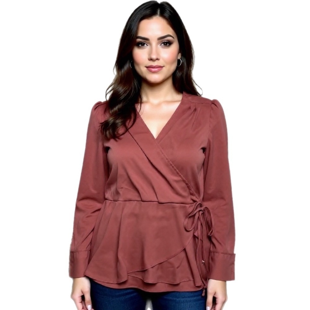 Le Chateau Maroon Mauve Wrap Blouse Top Size Large NEW with Tag